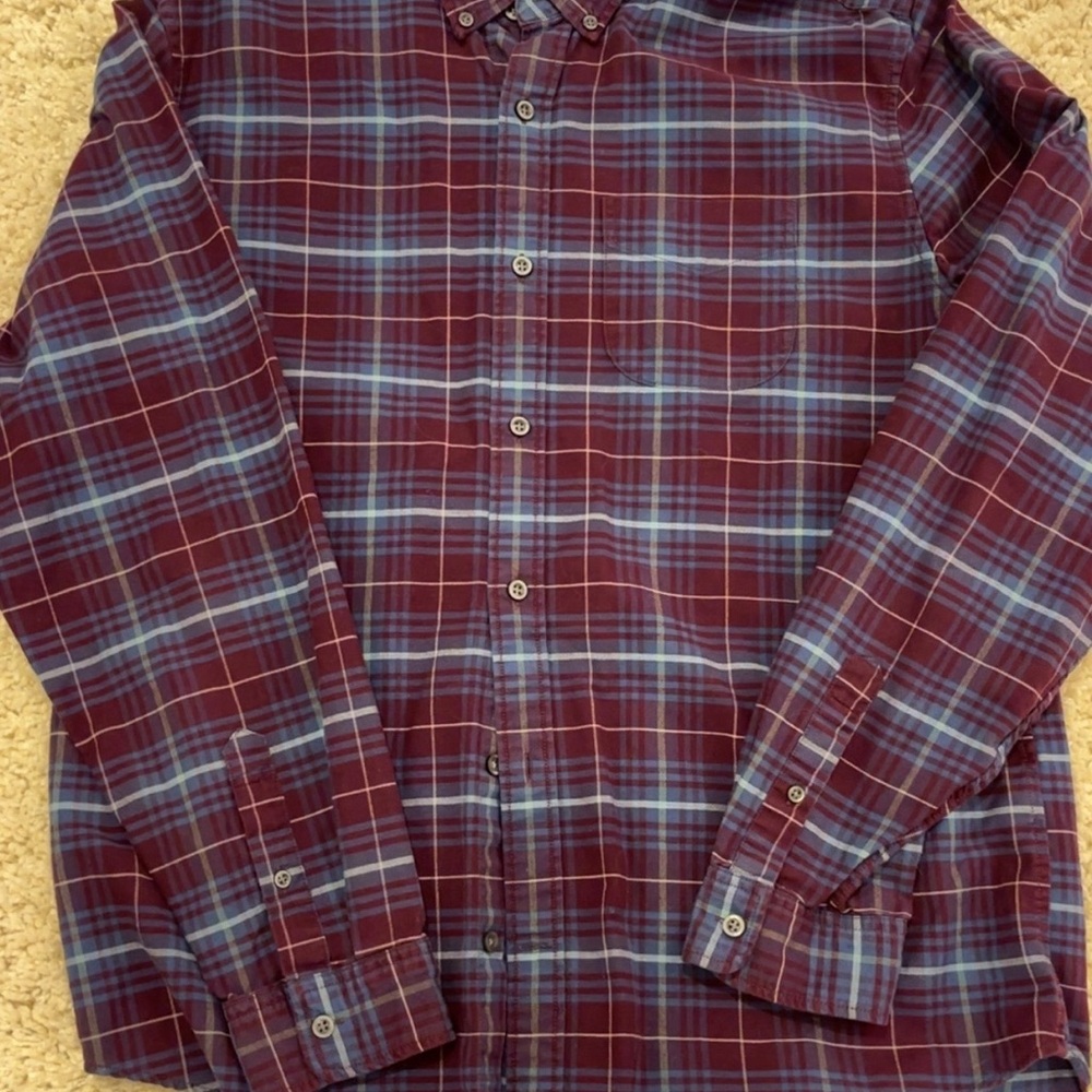 GAP Men's Casual Plaid Shirt - Maroon and Light Blue